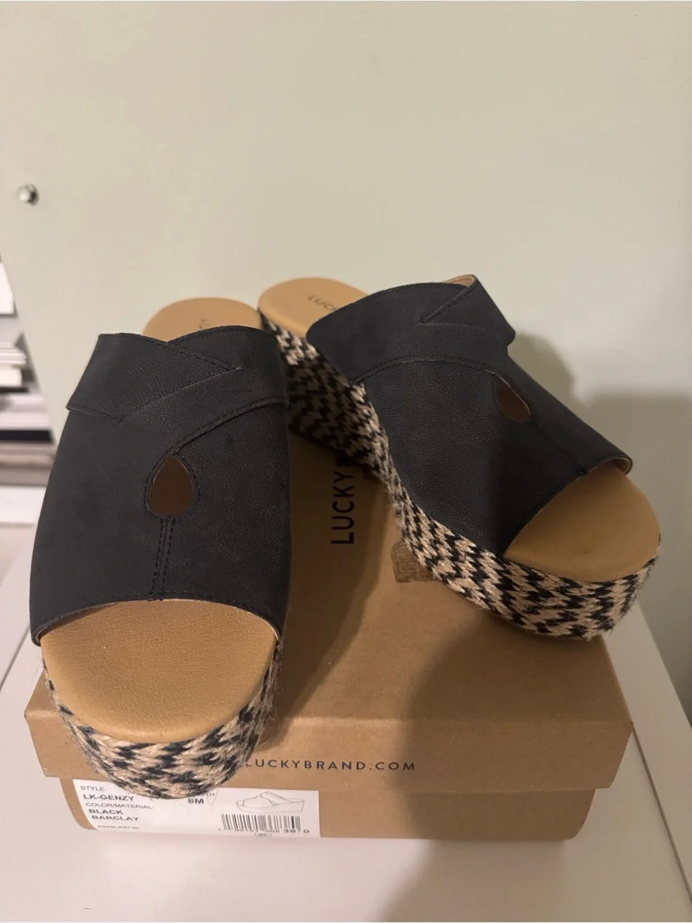 Lucky Brand Black Woven Espadrille Platform Slide